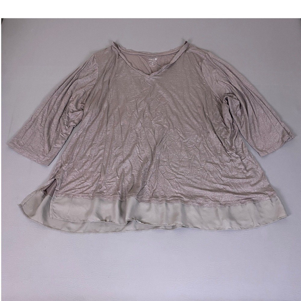 Apt 9 Modern Essentials Tunic Top Womens‎ 3X V-Neck 3/4 Sleeve Layered Hem Taupe